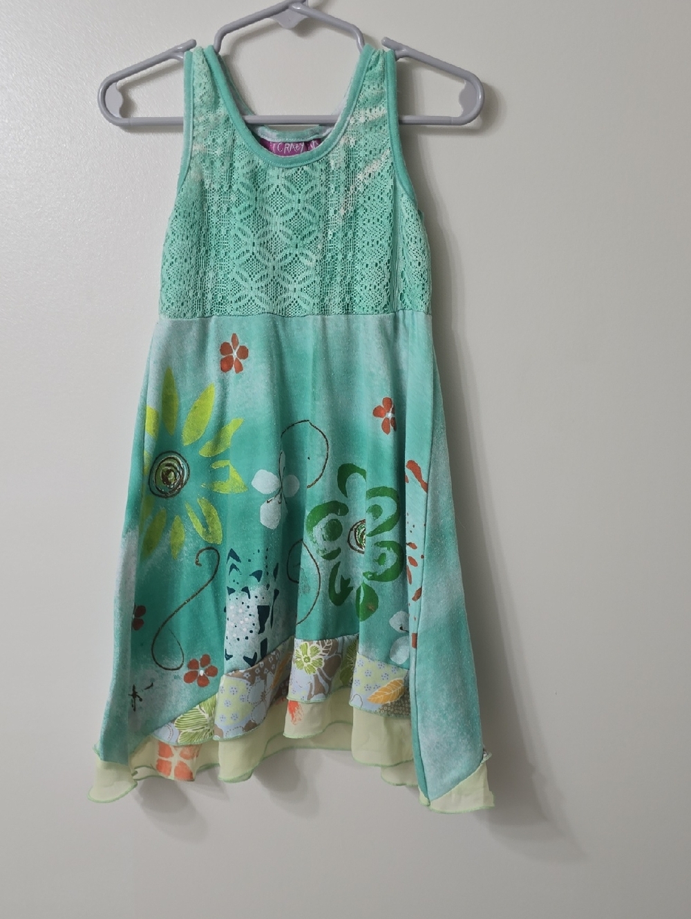 Girls' Mint Green Lace-Top Floral Skater Dress